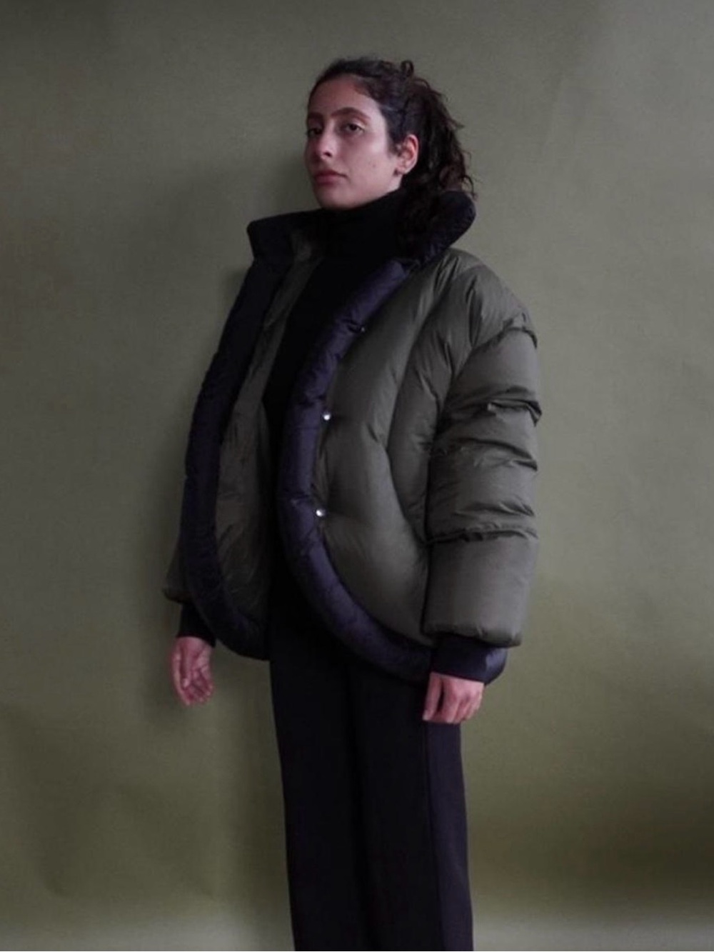 Olive Green Puffer Jacket with Black Trim - Unisex Jackets & Coats - Picture 4 of 7